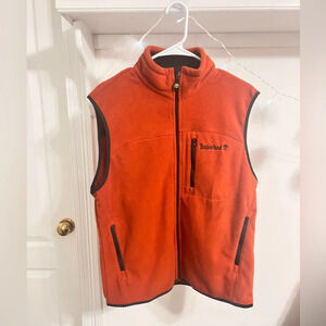 PRICE DROP Timberland Men's Orange and Black Fleece Vest
